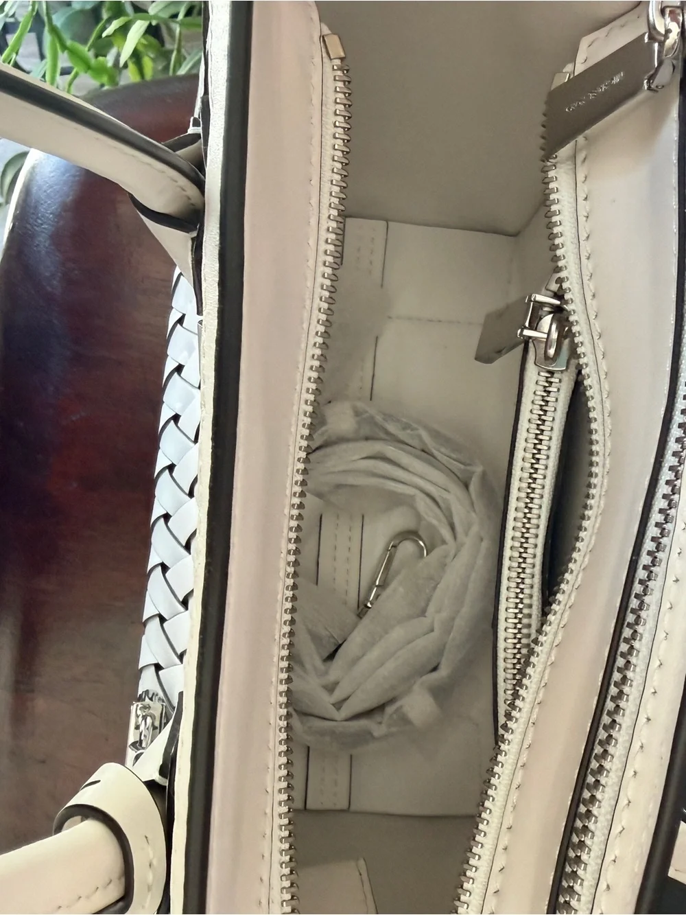 Michael Kors White Woven Leather Tote